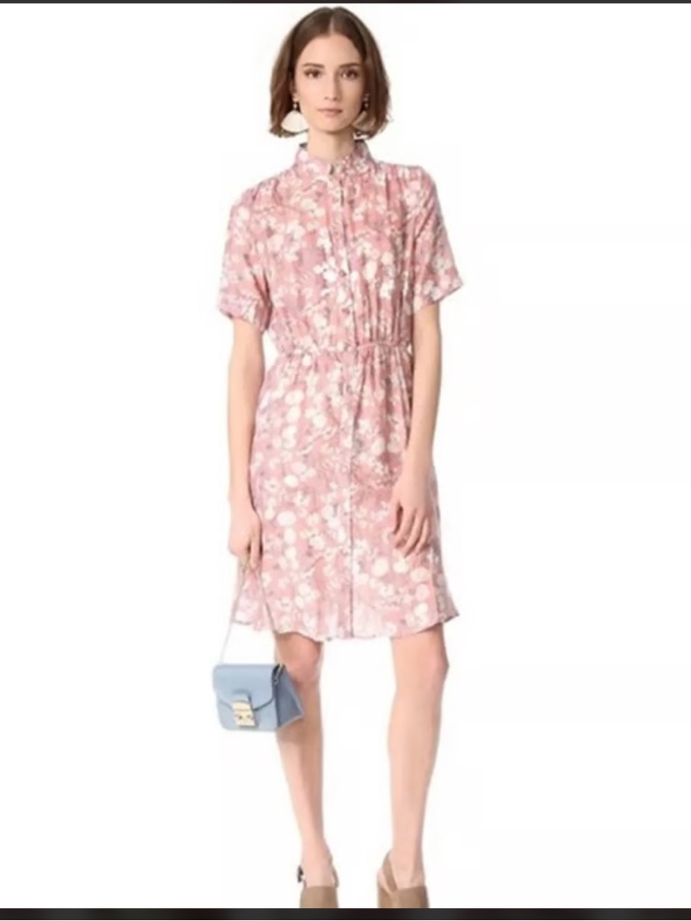 Anine Bing Pink Button Floral 100% Silk Shirt Dress Size XS SEE DESCRIPTION❤️